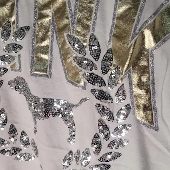 Victoria's Secret Women's White and Gold Tshirt - Picture 2 of 4